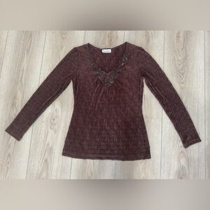 Brown Crinkle Long Sleeve Top